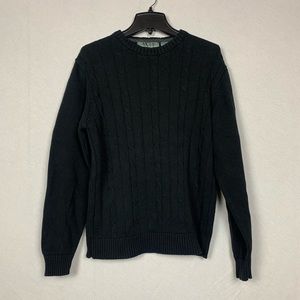 Oscar De La Renta Cable Knit Crewneck Sweater Jet Black Size Large